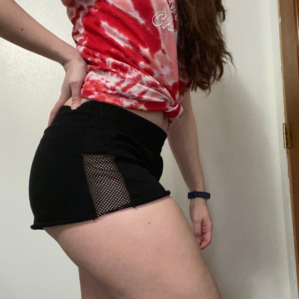 Mesh insert black shorts